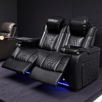 62" Genuine Leather Sectional Power Reclining Sofa with Adjustable Backrest & Footrest, Electric Control 2-Seater Couch with Storage Arm, Easy Assembly, for Home Theater, Living Room, Black
