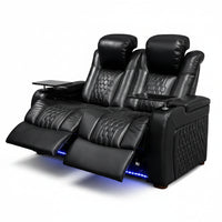 Power Reclining Sofa Built for Home Theater Comfort, Genuine Nappa Leather, USB Charging Ports, 62 Inch 2-Seat