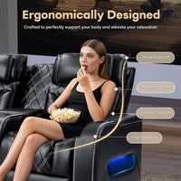 Home Theater Seating, Power Recliner Sofa Set with Adjustable Headrests, PU Leather Reclining Loveseat and Chair with Ambient Lighting, Cup Holders, USB & Type C Ports, Armrest Storage, Black