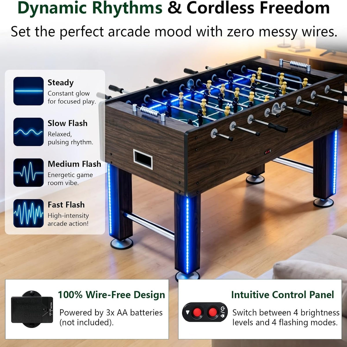 LED Foosball Table, 55 in Full Size Table Soccer Game for Adults