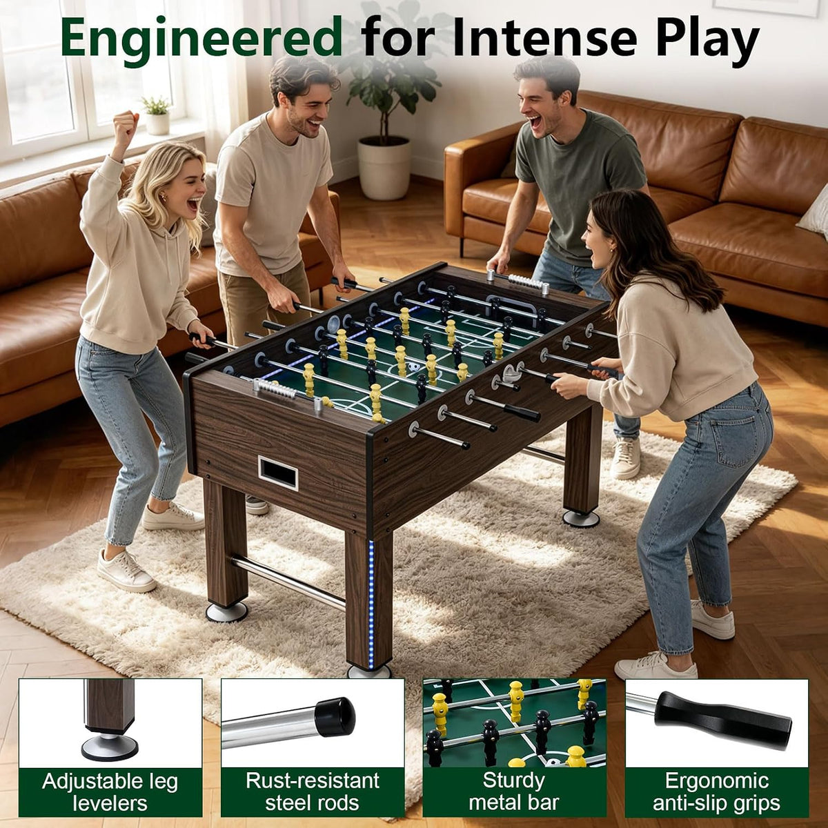 LED Foosball Table, 55 in Full Size Table Soccer Game for Adults