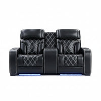 Home Theater Seating, Power Recliner Sofa Set with Adjustable Headrests, PU Leather Reclining Loveseat and Chair with Ambient Lighting, Cup Holders, USB & Type C Ports, Armrest Storage, Black