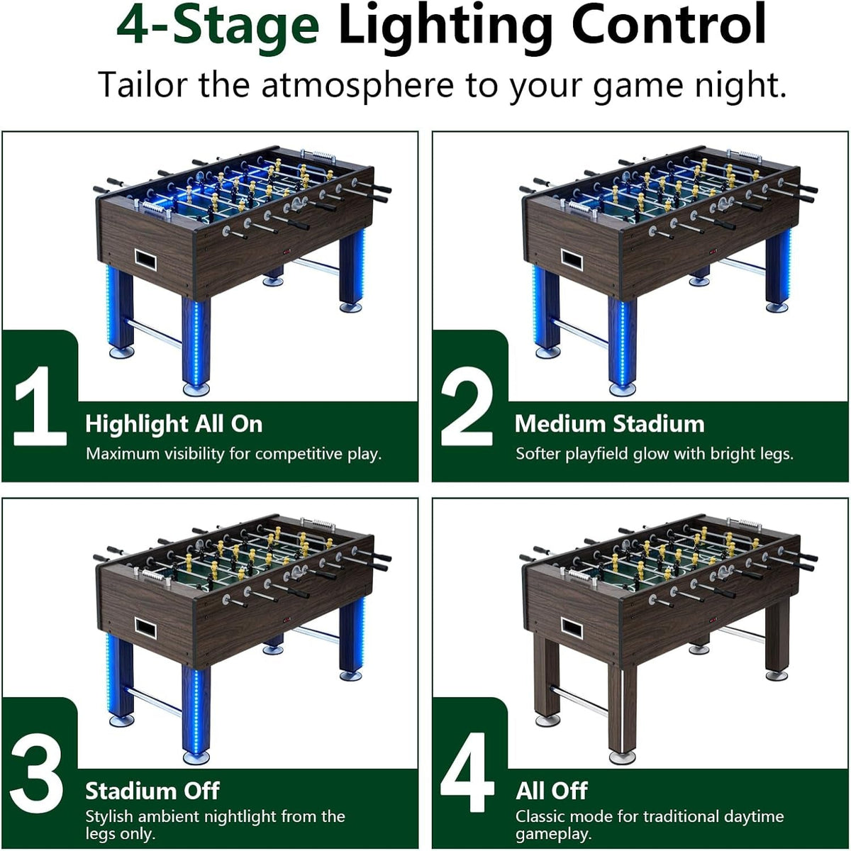 LED Foosball Table, 55 in Full Size Table Soccer Game for Adults