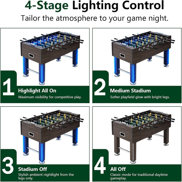 LED Foosball Table, 55 in Full Size Table Soccer Game for Adults