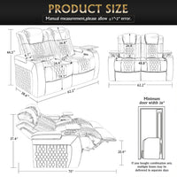 62" Genuine Leather Sectional Power Reclining Sofa with Adjustable Backrest & Footrest, Electric Control 2-Seater Couch with Storage Arm, Easy Assembly, for Home Theater, Living Room, Black