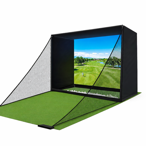 Golf Simulator Enclosure Designed for Indoor Practice, 10x8ft HD Impact Screen, EPE Foam Frame, Tool-Free Setup
