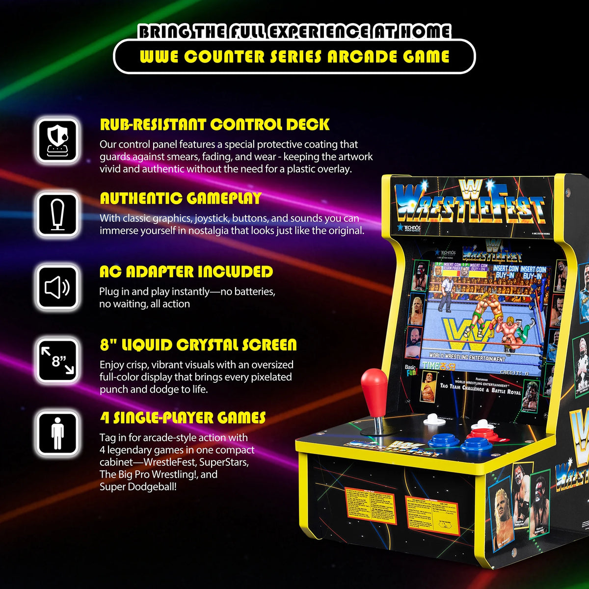 Arcade Classics WWE Counter Series Game Machine with 8" Liquid Crystal Screen & 4 Games