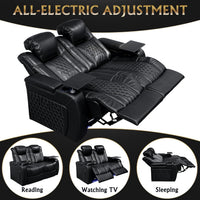 62" Genuine Leather Sectional Power Reclining Sofa with Adjustable Backrest & Footrest, Electric Control 2-Seater Couch with Storage Arm, Easy Assembly, for Home Theater, Living Room, Black