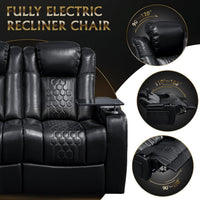 62" Genuine Leather Sectional Power Reclining Sofa with Adjustable Backrest & Footrest, Electric Control 2-Seater Couch with Storage Arm, Easy Assembly, for Home Theater, Living Room, Black