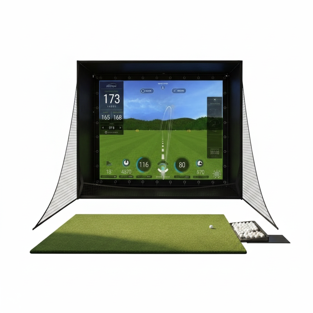 Golf Simulator Enclosure Designed for Indoor Practice, 11x8 Ft, 4K Screen, Blackout Cage, Tool-Free Setup