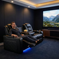 62" Genuine Leather Sectional Power Reclining Sofa with Adjustable Backrest & Footrest, Electric Control 2-Seater Couch with Storage Arm, Easy Assembly, for Home Theater, Living Room, Black — Lifestyle