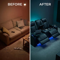 62" Genuine Leather Sectional Power Reclining Sofa with Adjustable Backrest & Footrest, Electric Control 2-Seater Couch with Storage Arm, Easy Assembly, for Home Theater, Living Room, Black — Before & After