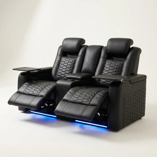 Power Reclining Sofa Built for Home Theater Comfort, Genuine Nappa Leather, USB Charging Ports, 62 Inch 2-Seat — Studio Shot